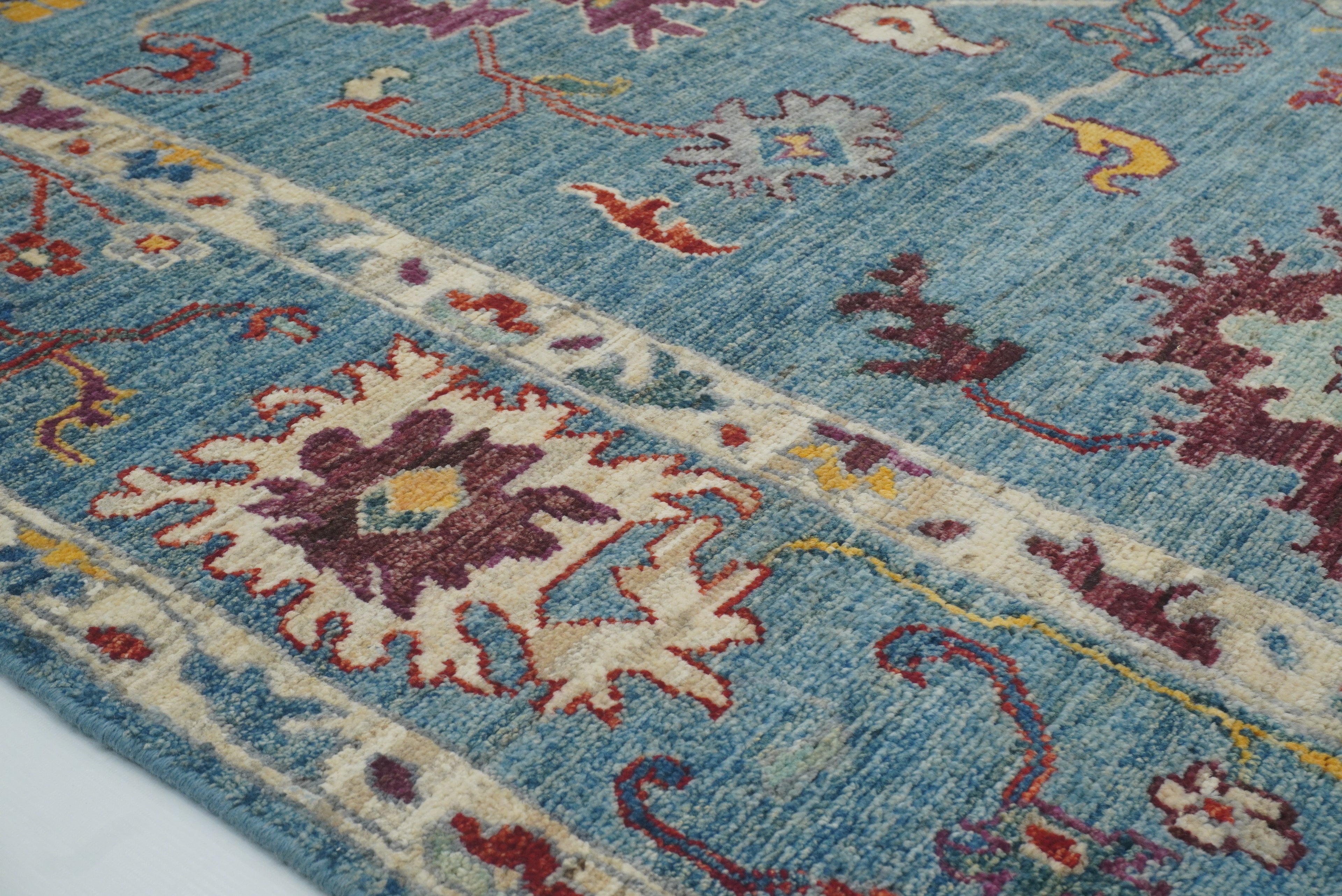 9x12 Blue Oushak Hand-Knotted Turkish Rug - Yildiz Rugs