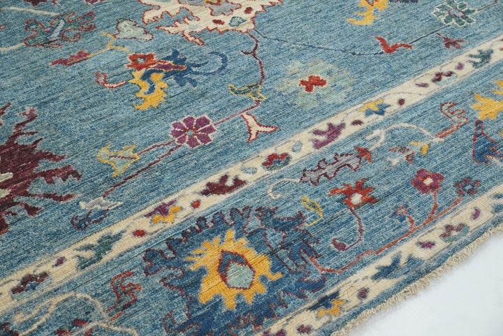 9x12 Blue Oushak Hand-Knotted Turkish Rug - Yildiz Rugs