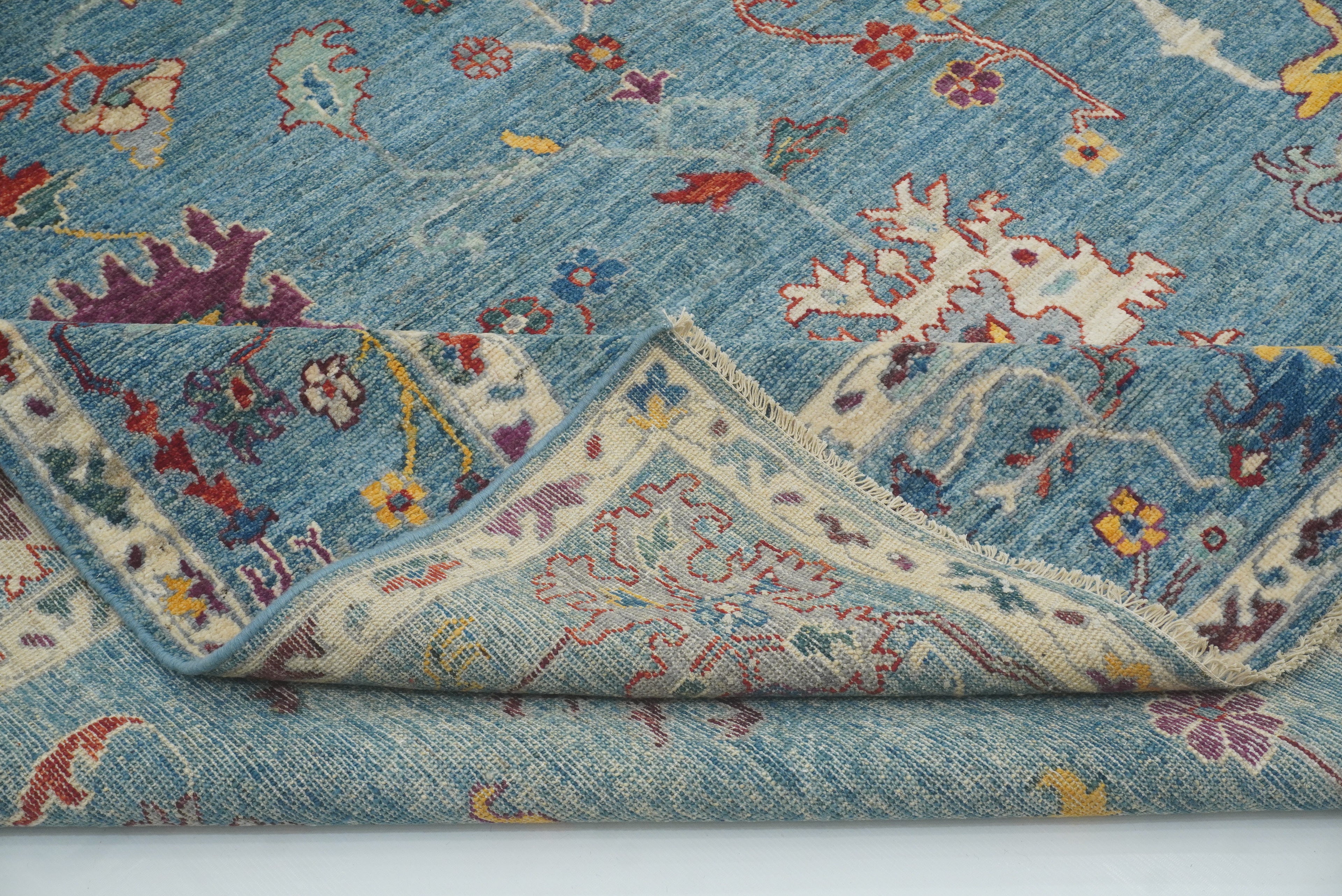 9x12 Blue Oushak Hand-Knotted Turkish Rug - Yildiz Rugs