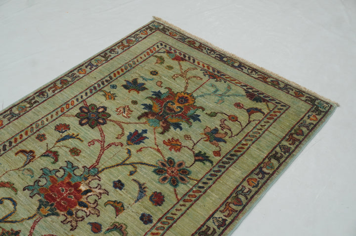 10 ft Green Waziri Afghan Hand knotted Runner Rug