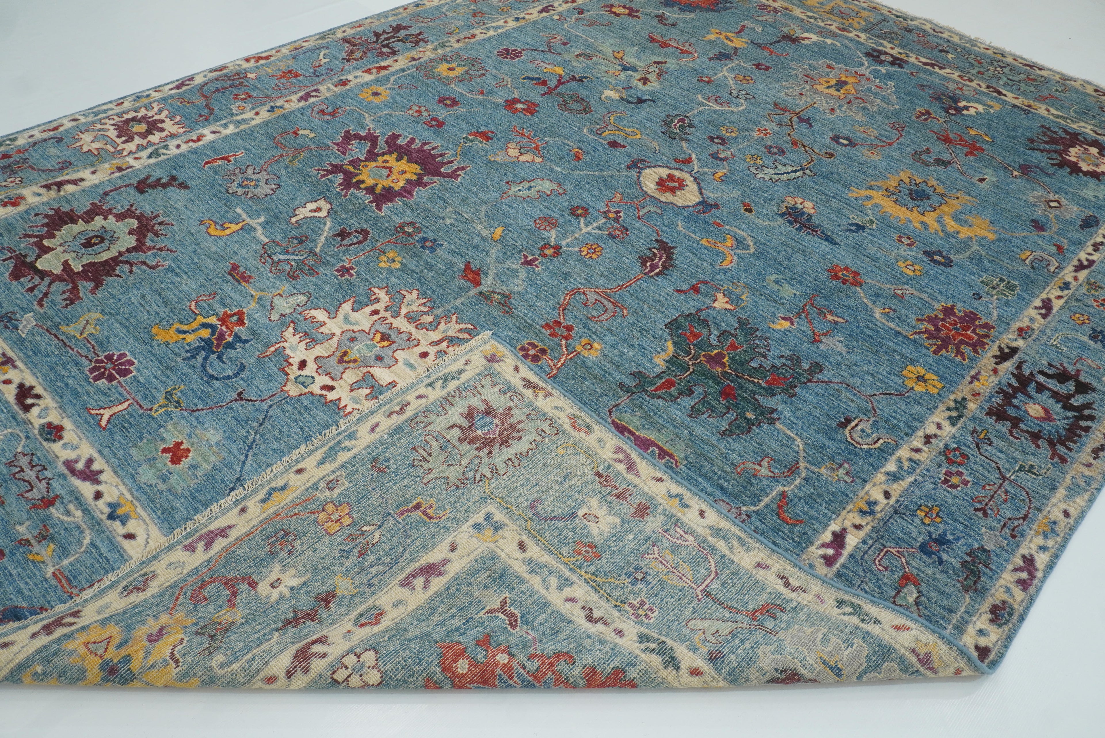 9x12 Blue Oushak Hand-Knotted Turkish Rug - Yildiz Rugs