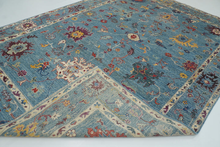 9x12 Blue Oushak Hand-Knotted Turkish Rug - Yildiz Rugs