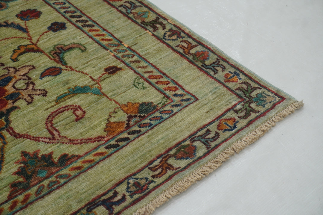 10 ft Green Waziri Afghan Hand knotted Runner Rug