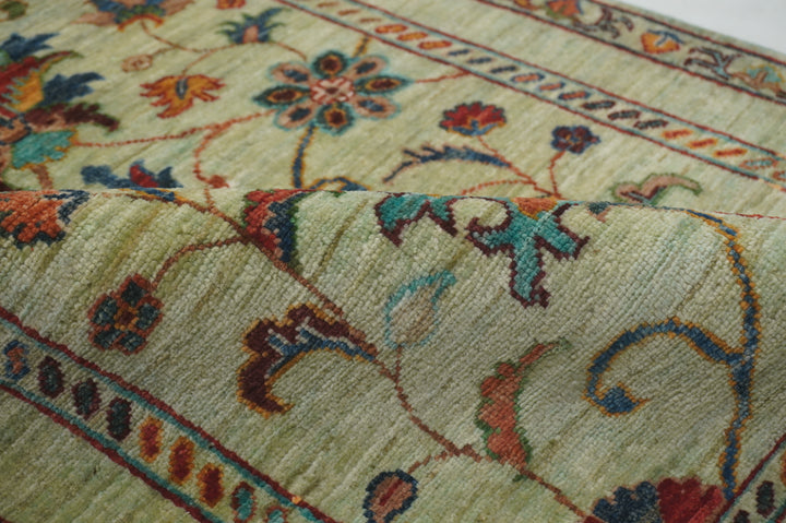 10 ft Green Waziri Afghan Hand knotted Runner Rug