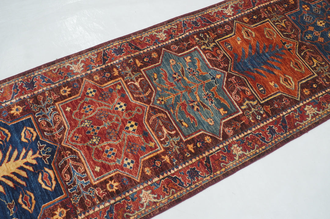 15 ft Maroon Red Bakhtiari Afghan hand knotted Runner Rug