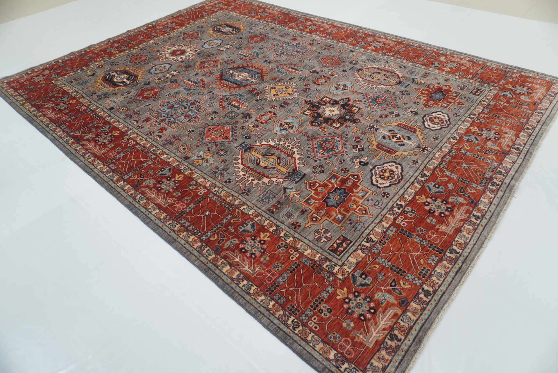 9x12 Gray Karaja Afghan Hand-Knotted Rug