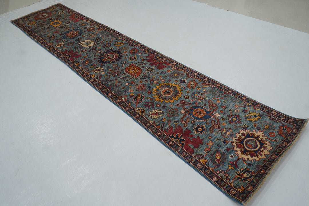 12 ft Blue Bidjar Afghan Hand knotted Oriental Runner Rug