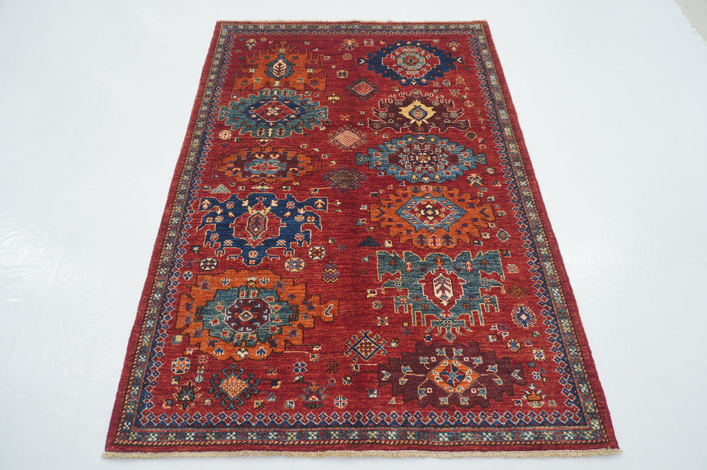 4 x 6 Red Afghan Baluch hand knotted Oriental Rug - Yildiz Rugs