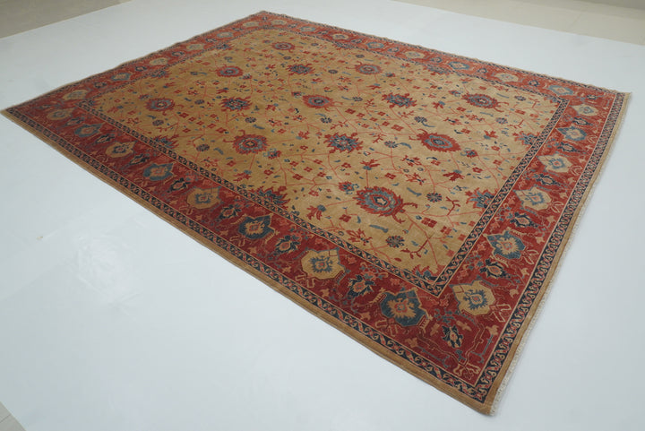 8'11"x11'3" Heriz Golden Beige Afghan Hand knotted Rug - Yildiz Rugs