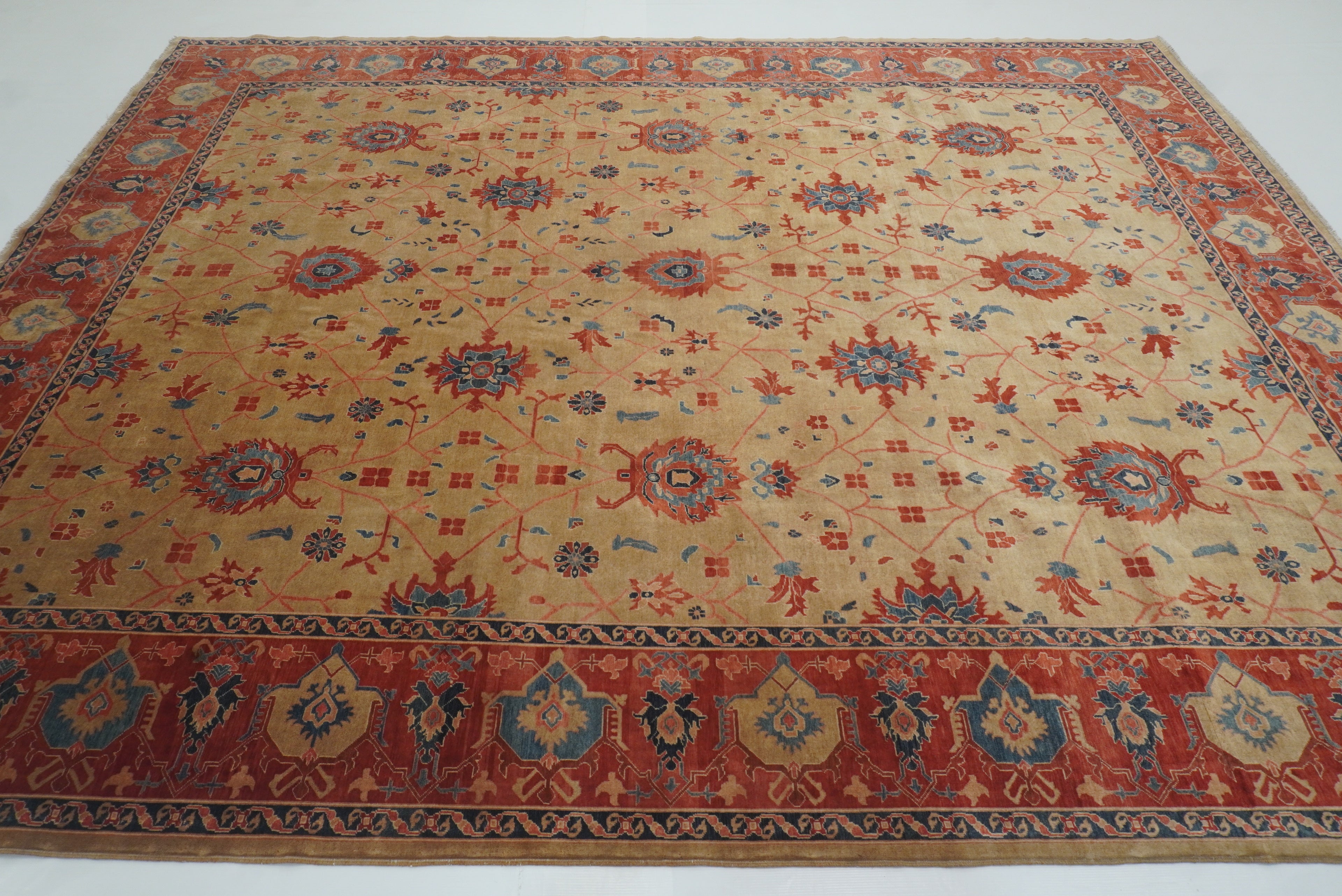 8'11"x11'3" Heriz Golden Beige Afghan Hand knotted Rug - Yildiz Rugs