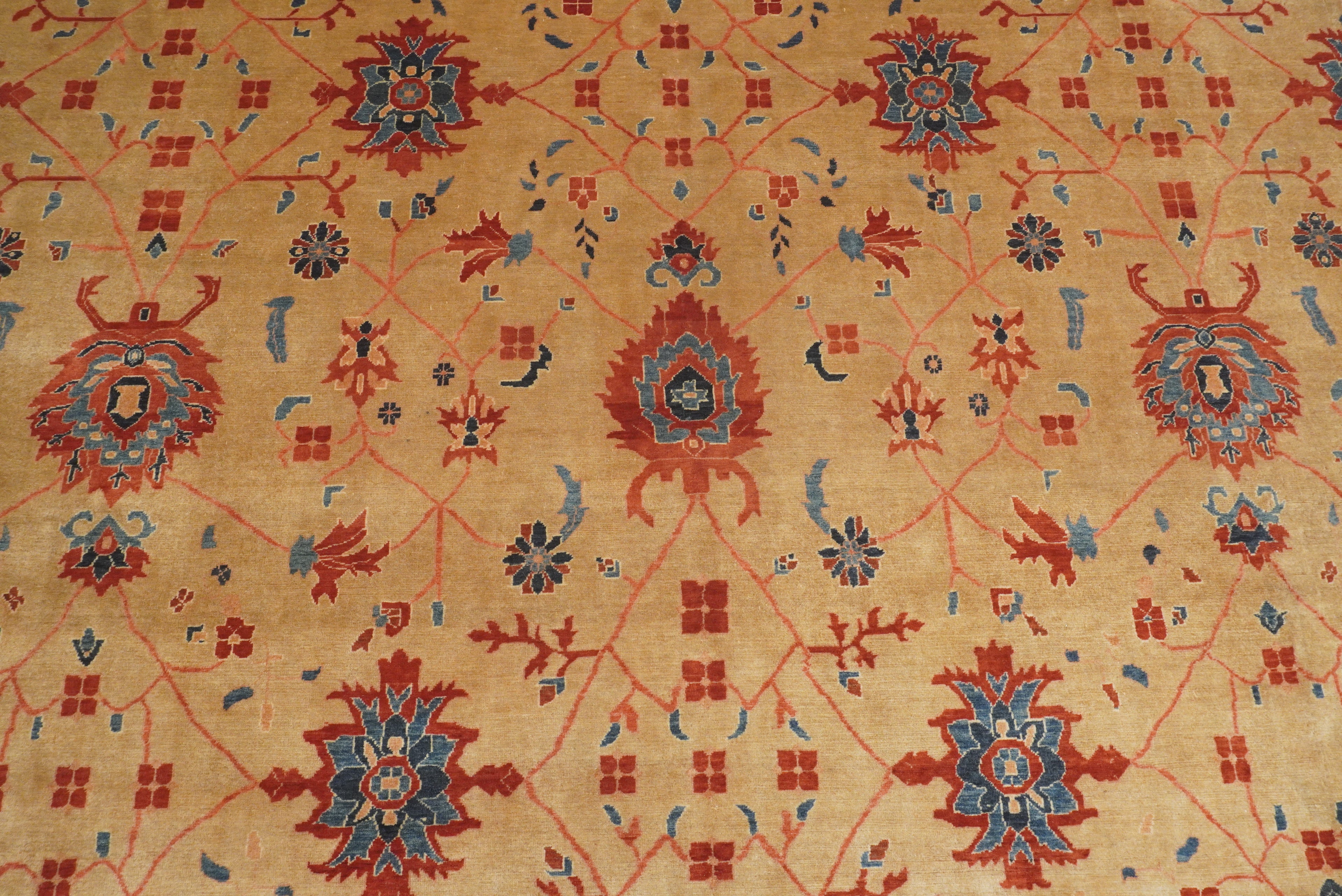 8'11"x11'3" Heriz Golden Beige Afghan Hand knotted Rug - Yildiz Rugs
