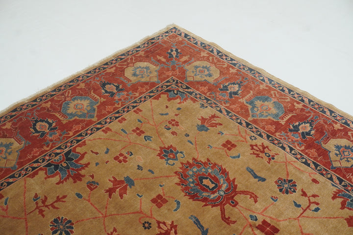 8'11"x11'3" Heriz Golden Beige Afghan Hand knotted Rug - Yildiz Rugs