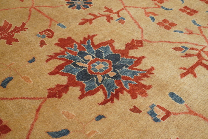 8'11"x11'3" Heriz Golden Beige Afghan Hand knotted Rug - Yildiz Rugs