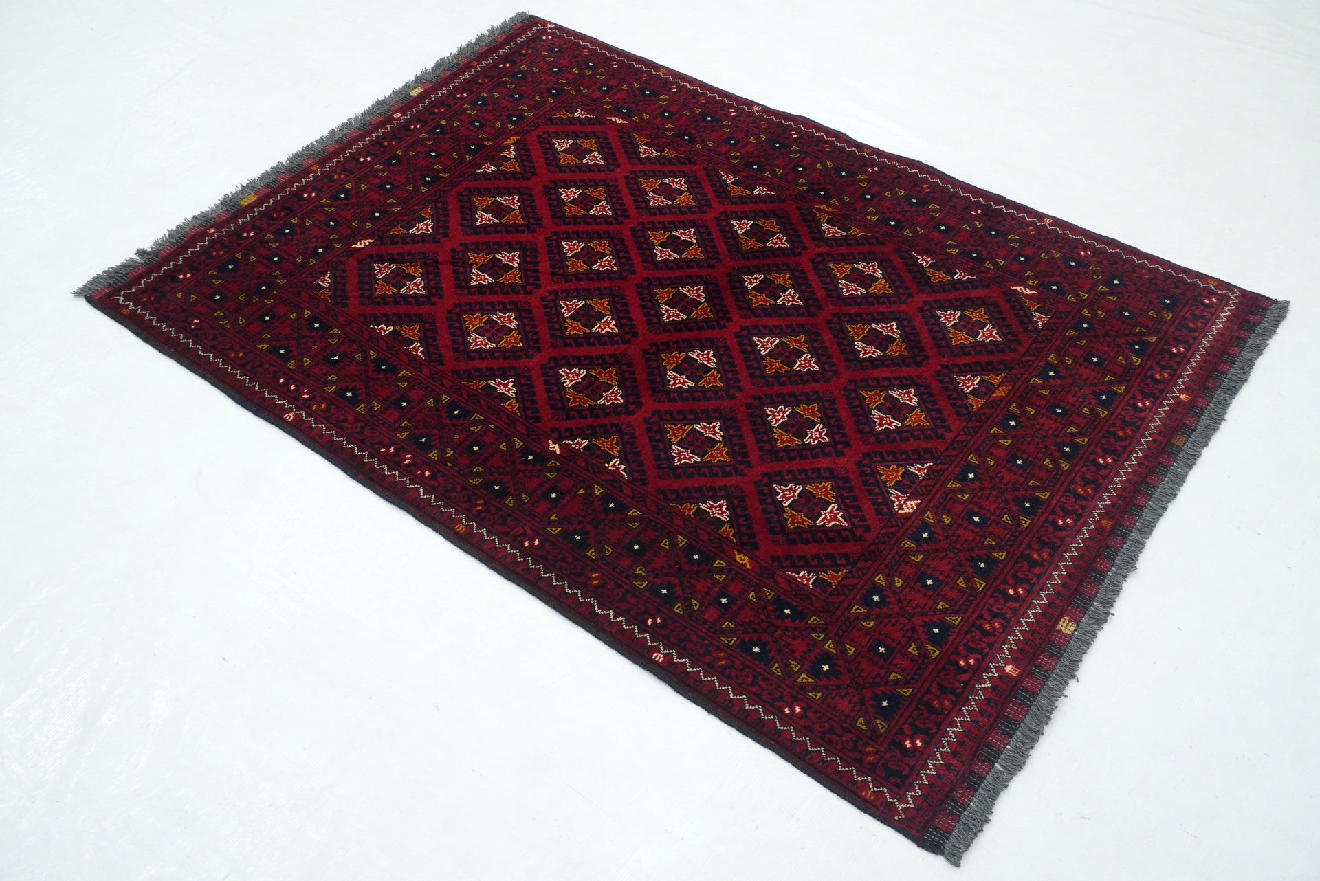 3x5 Red Kunduz Afghan hand knotted Geometric Rug