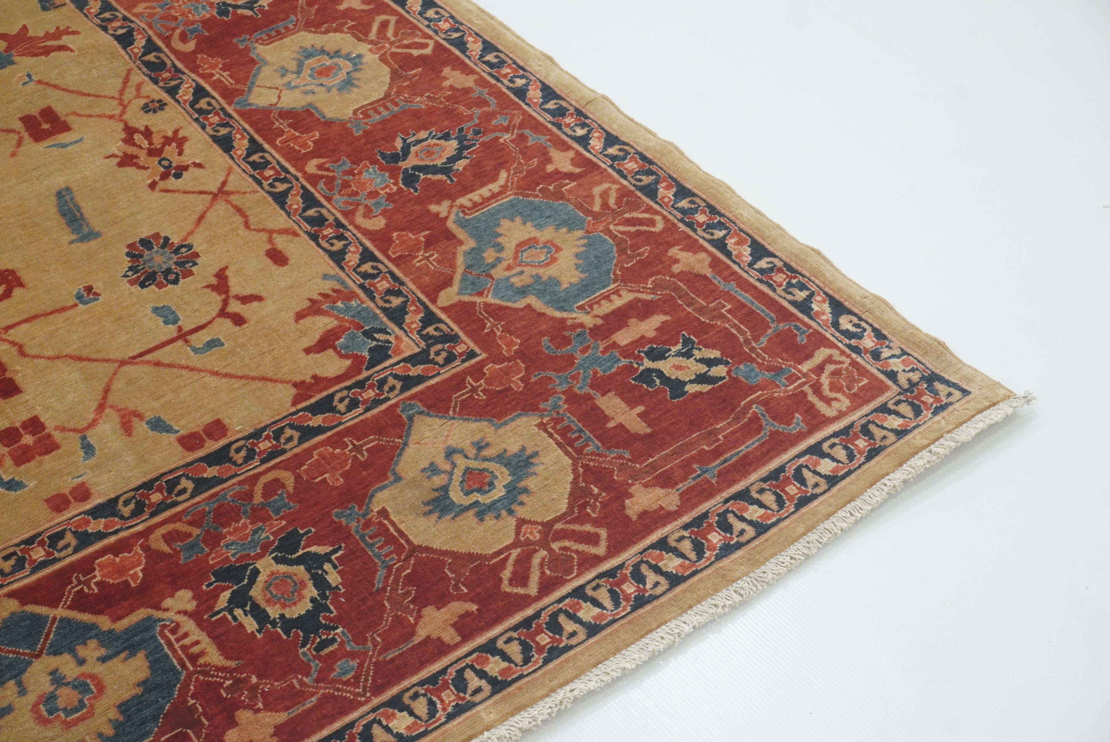 8'11"x11'3" Heriz Golden Beige Afghan Hand knotted Rug - Yildiz Rugs