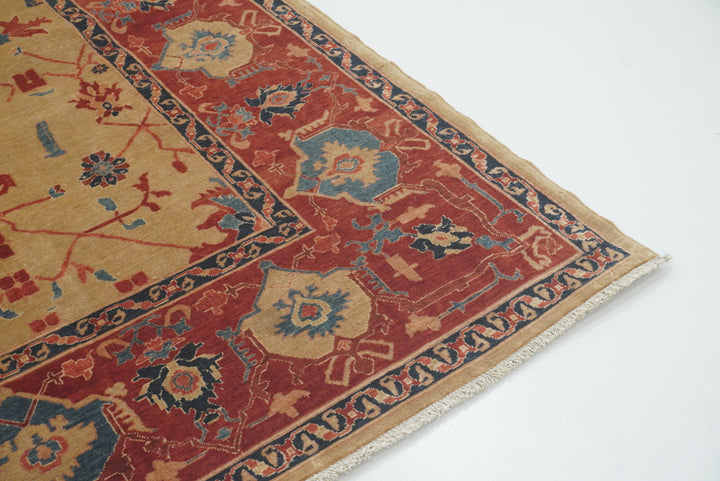 8'11"x11'3" Heriz Golden Beige Afghan Hand knotted Rug - Yildiz Rugs