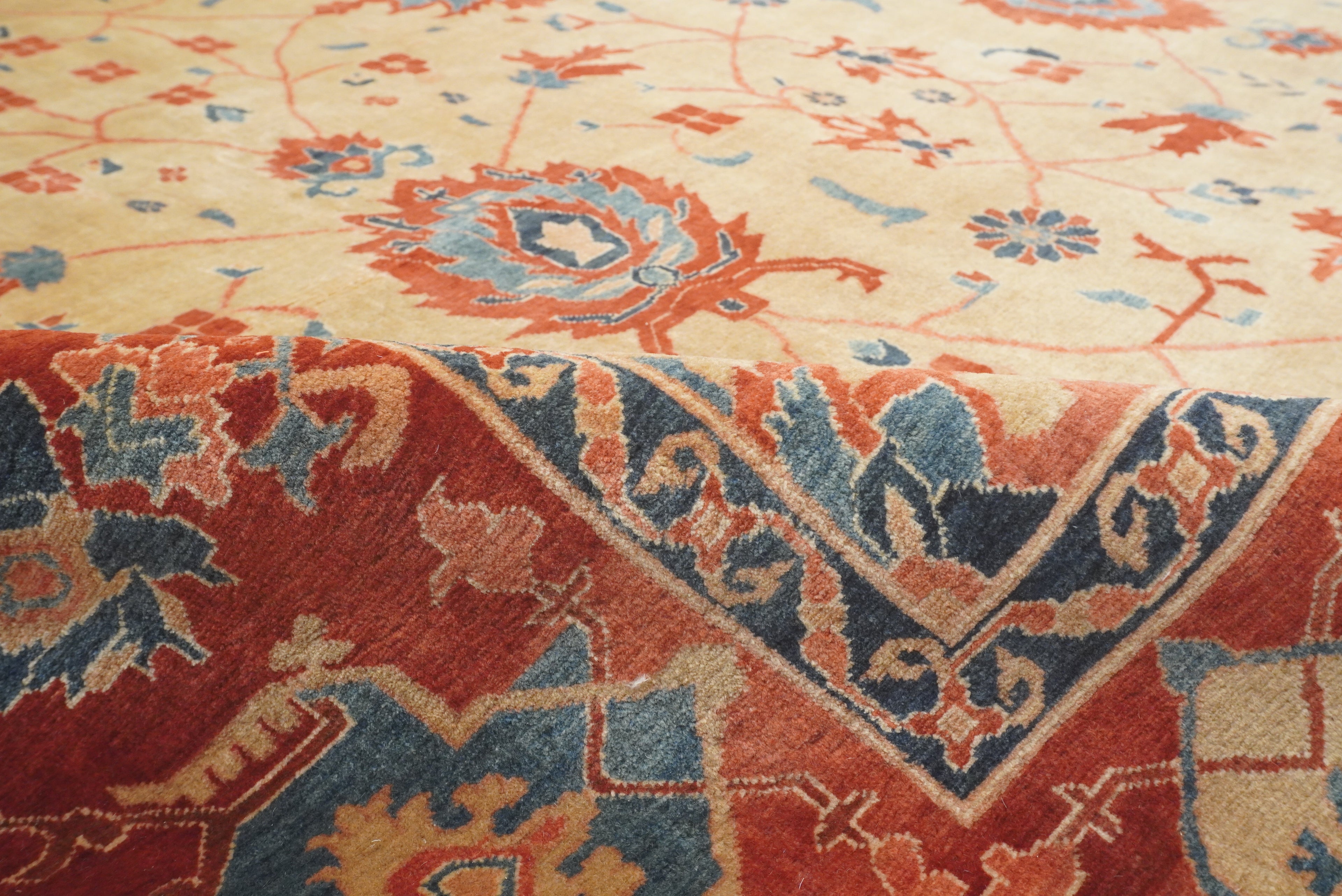 8'11"x11'3" Heriz Golden Beige Afghan Hand knotted Rug - Yildiz Rugs