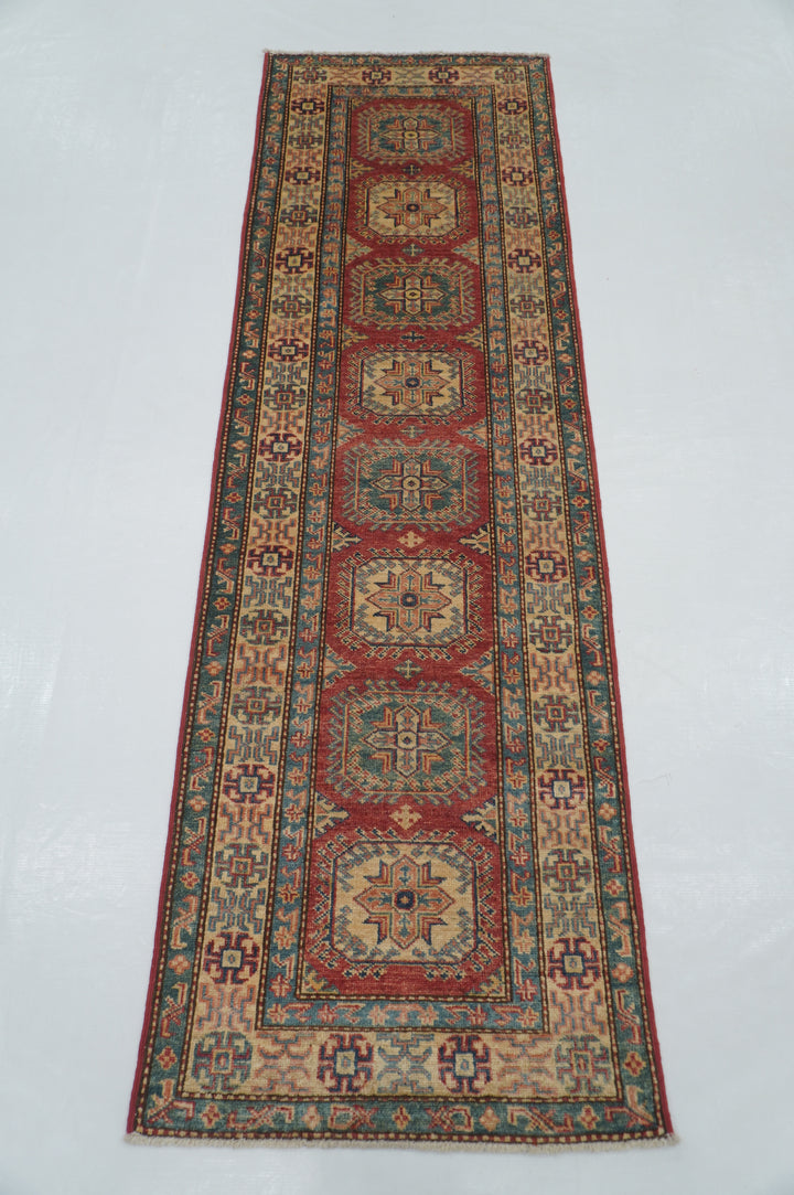 2 x 7 Ft Vintage Red Afghan Kazak Hand knotted Runner Rug - Yildiz Rugs