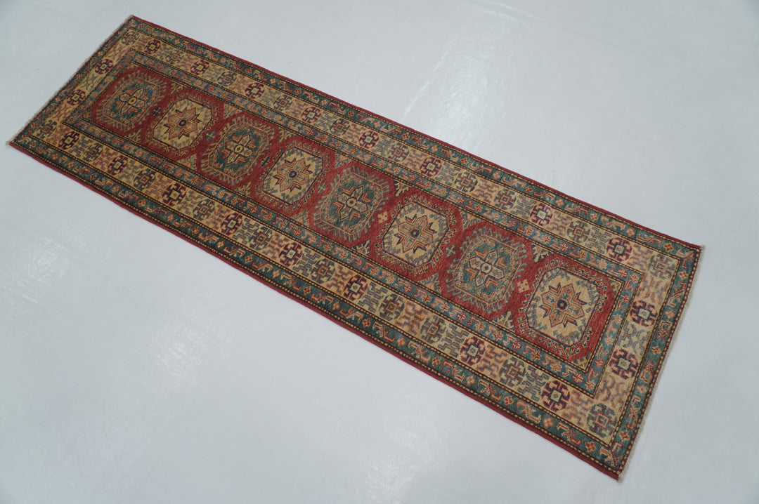 2 x 7 Ft Vintage Red Afghan Kazak Hand knotted Runner Rug - Yildiz Rugs