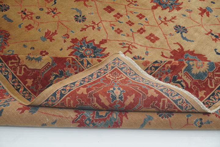 8'11"x11'3" Heriz Golden Beige Afghan Hand knotted Rug - Yildiz Rugs