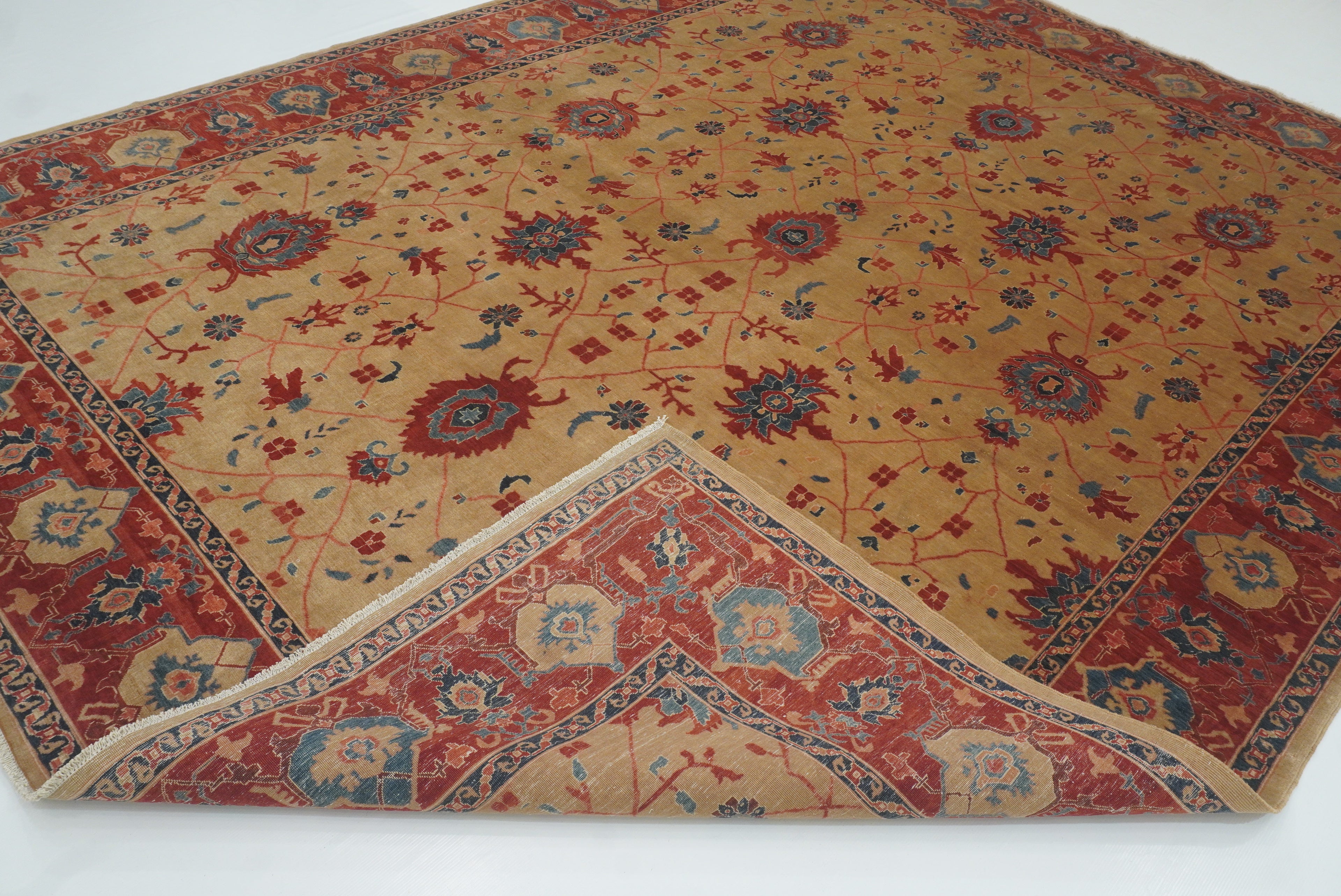 8'11"x11'3" Heriz Golden Beige Afghan Hand knotted Rug - Yildiz Rugs