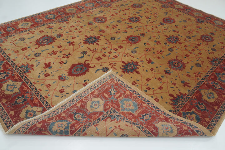 8'11"x11'3" Heriz Golden Beige Afghan Hand knotted Rug - Yildiz Rugs