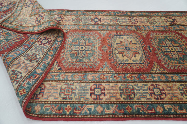 2 x 7 Ft Vintage Red Afghan Kazak Hand knotted Runner Rug - Yildiz Rugs