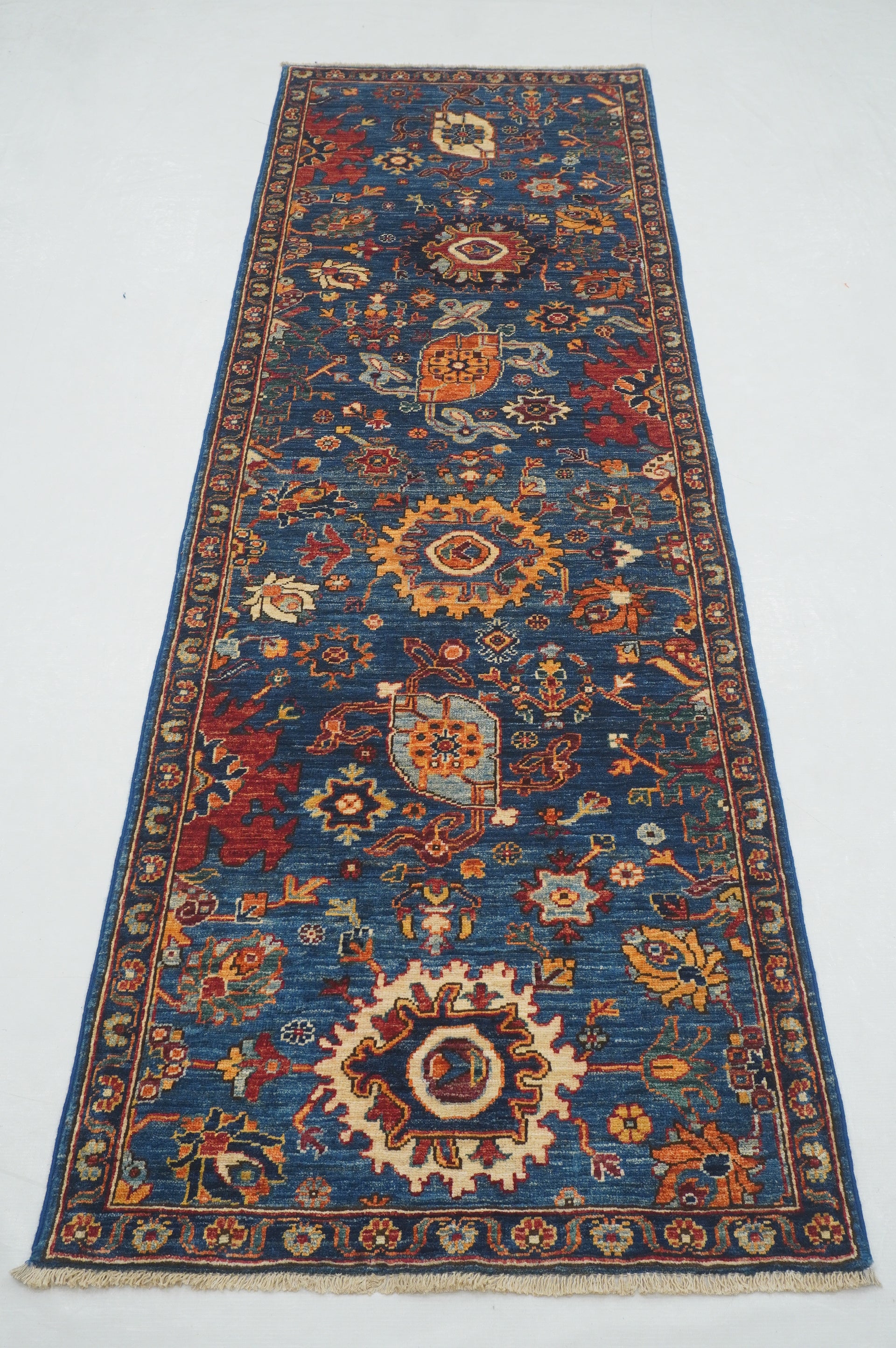8 ft Navy Blue Bidjar Afghan Hand knotted Oriental Runner Rug