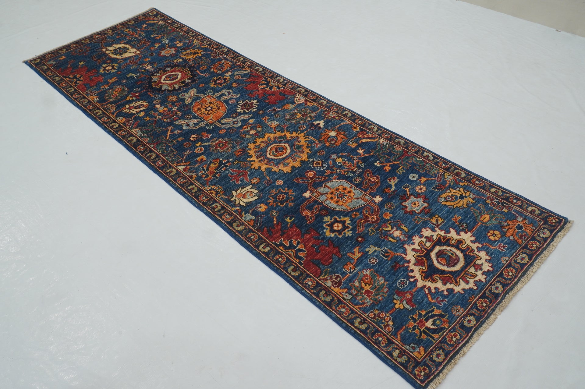 8 ft Navy Blue Bidjar Afghan Hand knotted Oriental Runner Rug