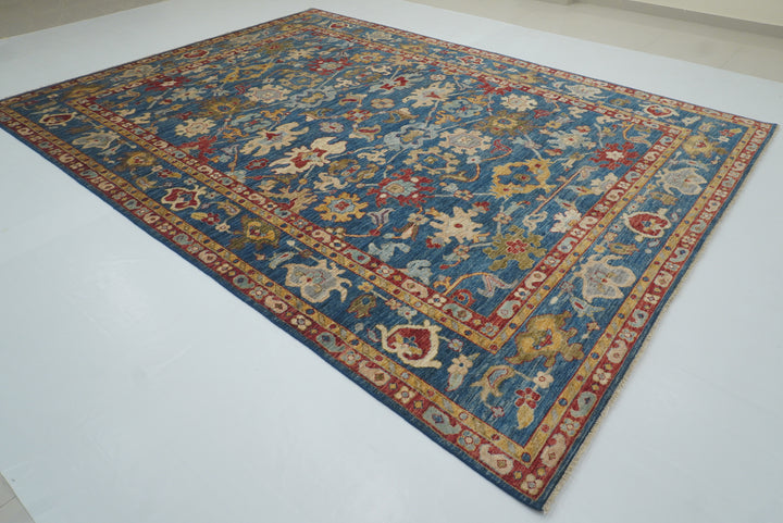 9'10"x13'3" Oushak Denim Blue Hand-Knotted Oriental Rug - Yildiz Rugs