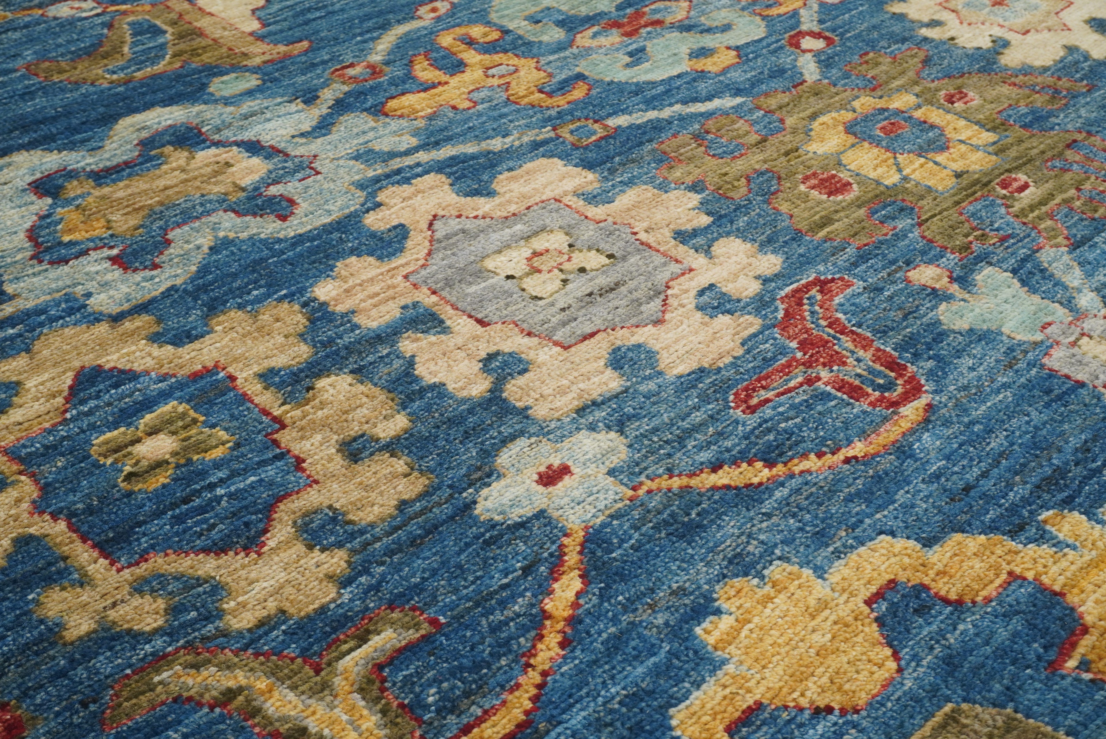 9'10"x13'3" Oushak Denim Blue Hand-Knotted Oriental Rug - Yildiz Rugs