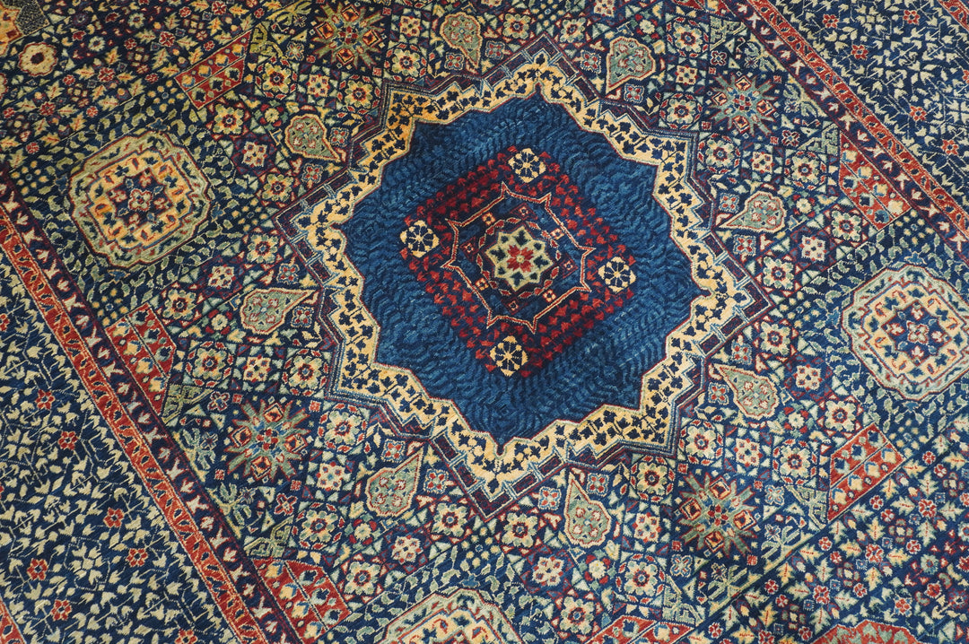 6x8'3 Navy Blue Mamluk Turkish Hand Knotted Geometric Medallion Rug