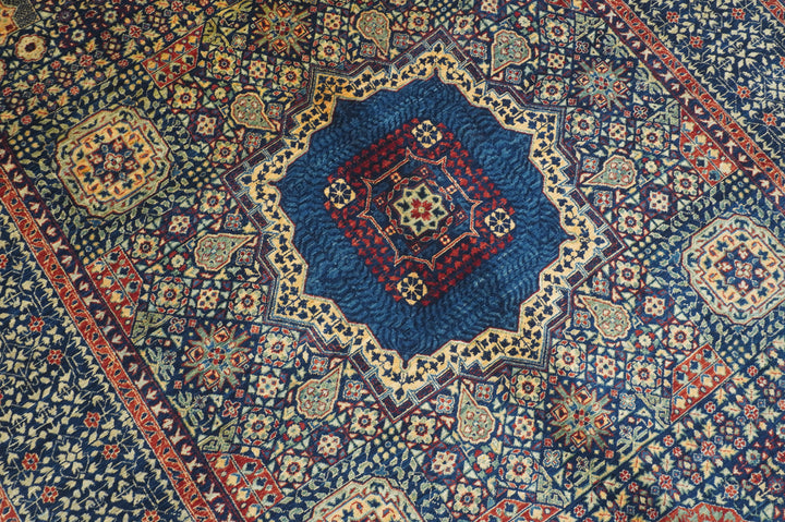 6x8'3 Navy Blue Mamluk Turkish Hand Knotted Geometric Medallion Rug