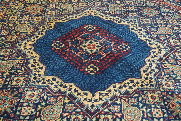 6x8'3 Navy Blue Mamluk Turkish Hand Knotted Geometric Medallion Rug