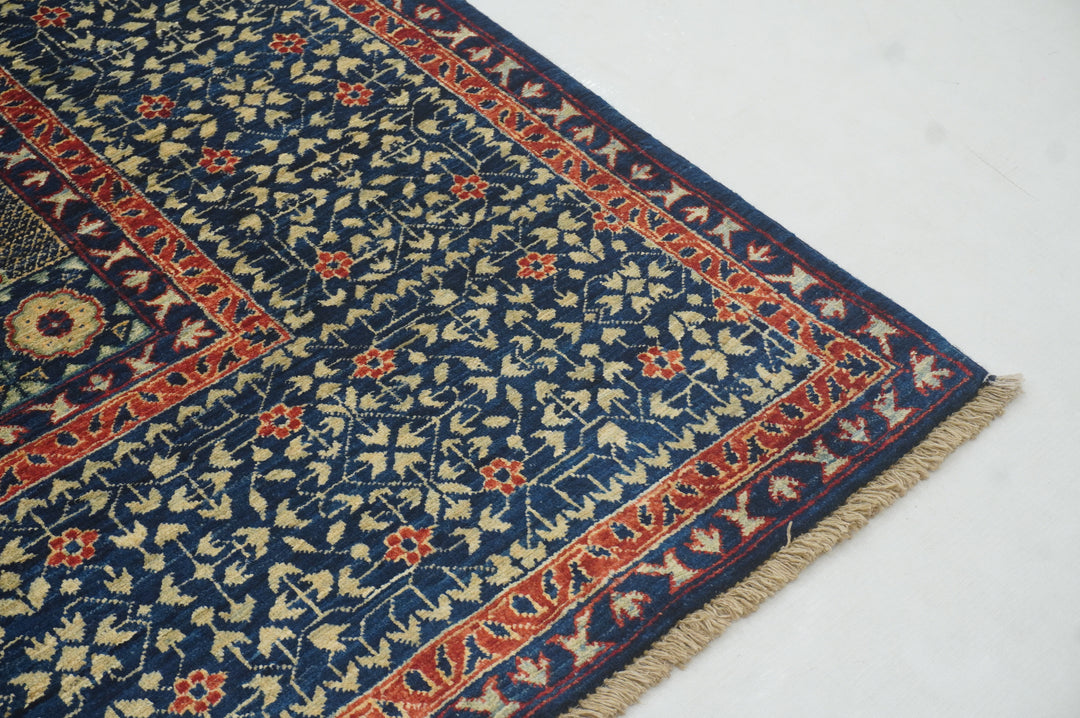 6x8'3 Navy Blue Mamluk Turkish Hand Knotted Geometric Medallion Rug