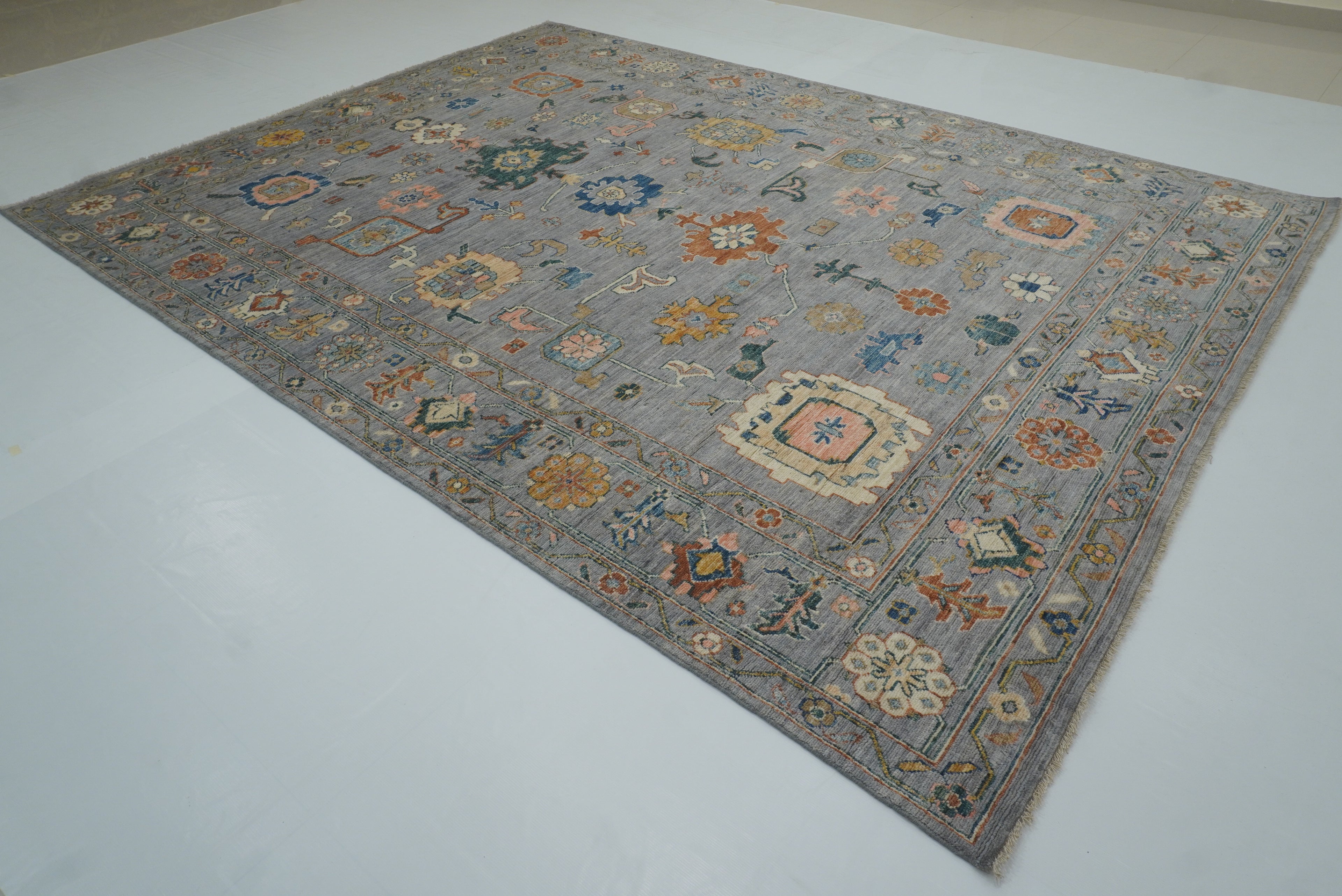 9x12 Oushak Stone Gray Hand knotted Wool Rug - Yildiz Rugs