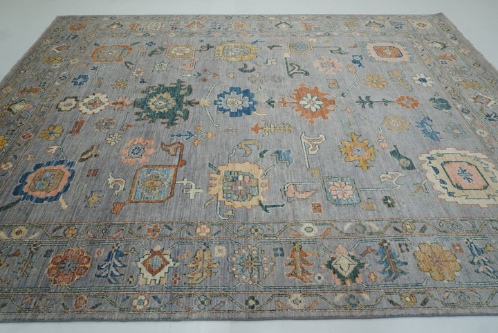 9x12 Oushak Stone Gray Hand knotted Wool Rug - Yildiz Rugs