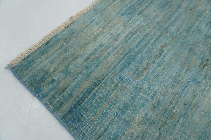 3x4 Aqua Blue Vintage Gabbeh Afghan Handmade Solid Overdyed Rug - Yildiz Rugs