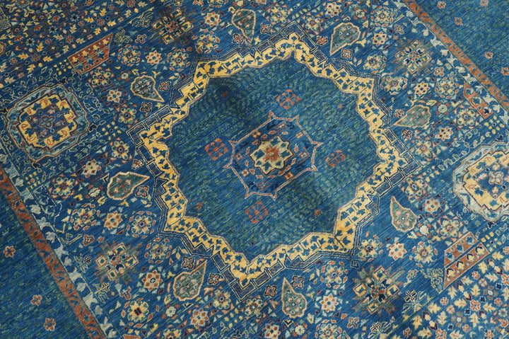 6x8'3 Blue Mamluk Turkish Hand Knotted Geometric Medallion Rug