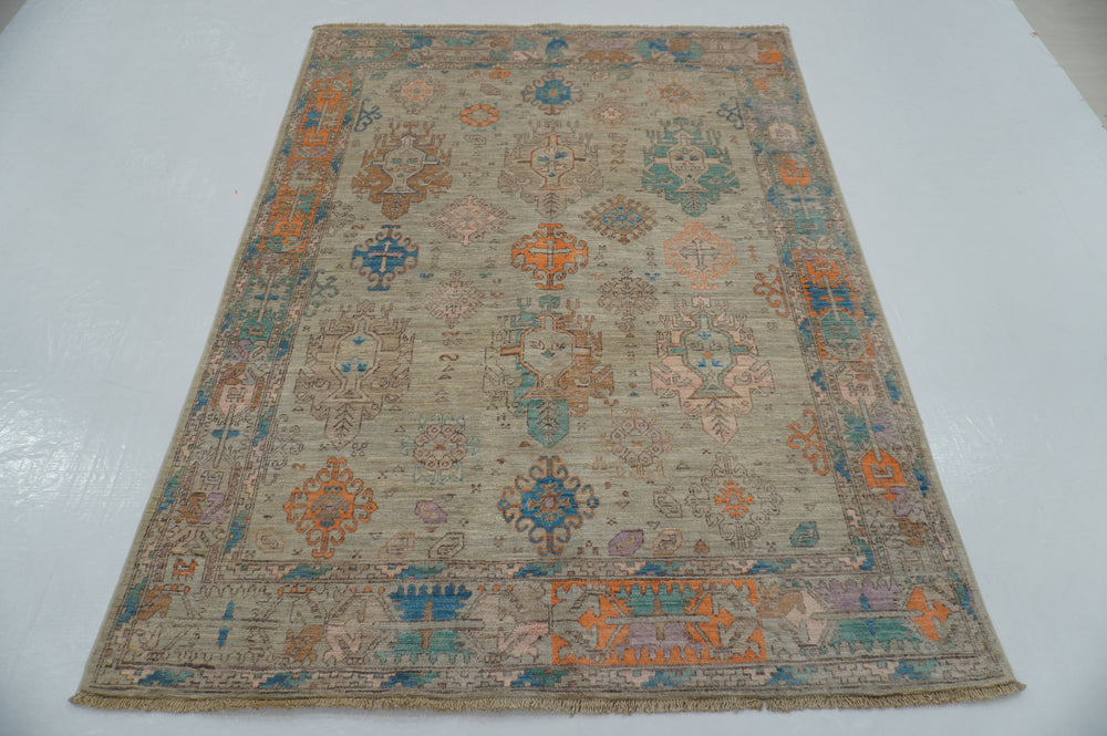 5x7 Muted Gray Baluch Transitional Afghan Hand knotted Rug - Yildiz Rugs