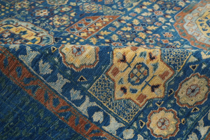 6x8'3 Blue Mamluk Turkish Hand Knotted Geometric Medallion Rug