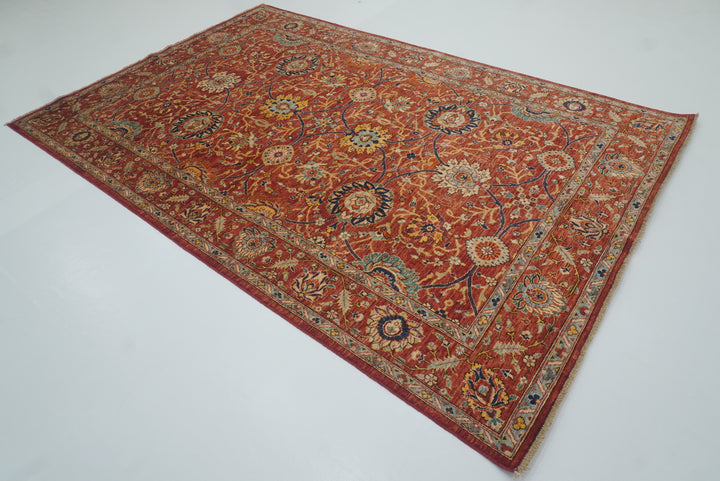 6x9 Bidjar Brick Red Afghan Hand-Knotted Oriental Rug - Yildiz Rugs