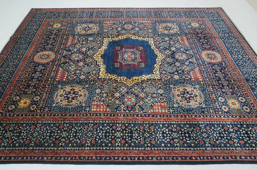 8x10 Navy Blue Turkish Mamluk Hand knotted Medallion Rug