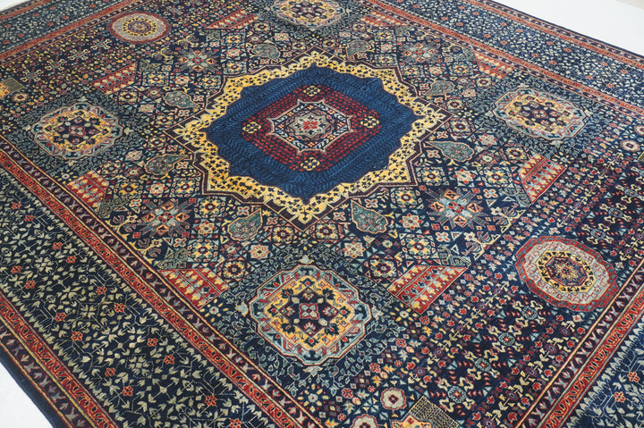 8x10 Navy Blue Turkish Mamluk Hand knotted Medallion Rug