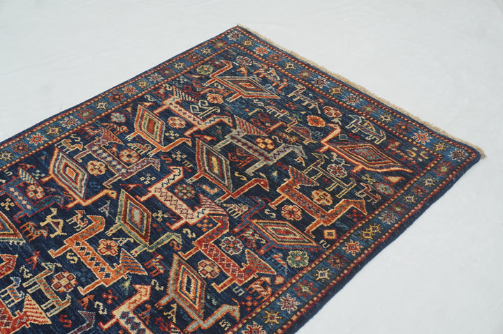 10 ft Navy Blue Gabbeh Animal Qashqai Afghan Hand knotted Runner Rug