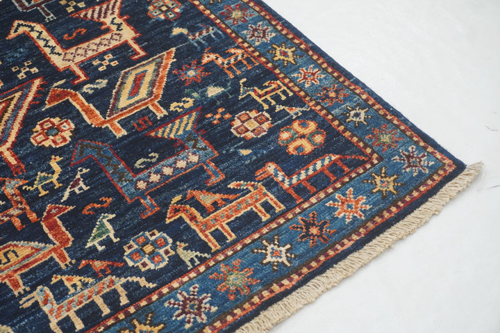 10 ft Navy Blue Gabbeh Animal Qashqai Afghan Hand knotted Runner Rug