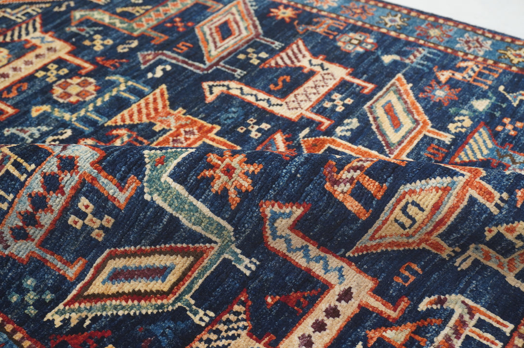 10 ft Navy Blue Gabbeh Animal Qashqai Afghan Hand knotted Runner Rug