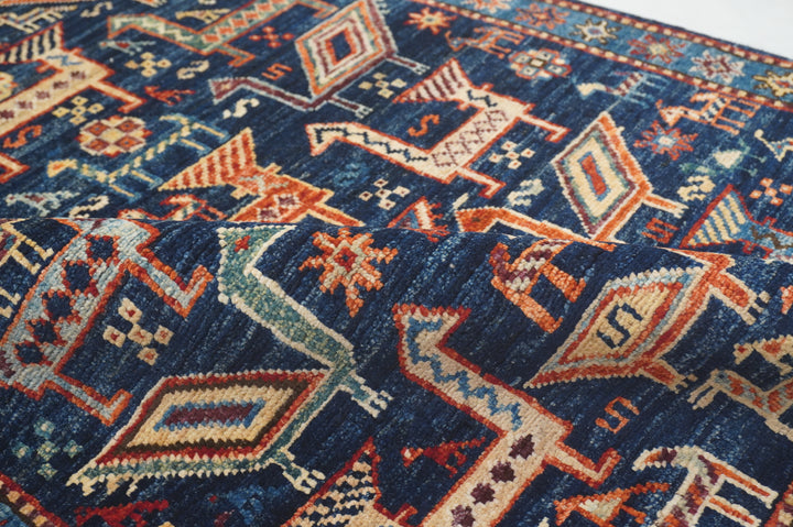 10 ft Navy Blue Gabbeh Animal Qashqai Afghan Hand knotted Runner Rug