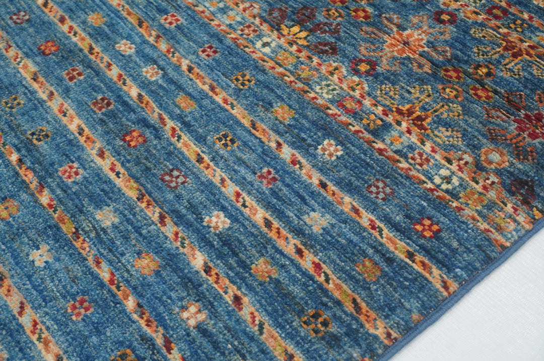 7 ft Blue Tribal Afghan Hand knotted Runner Rug