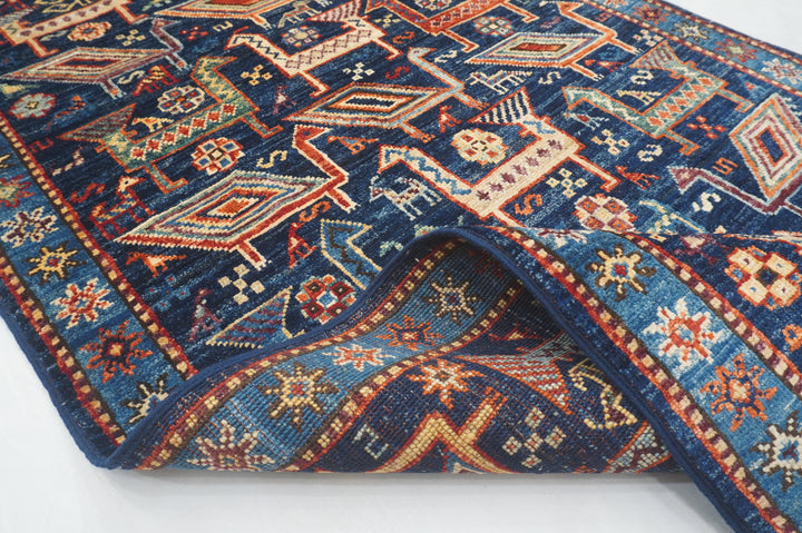 10 ft Navy Blue Gabbeh Animal Qashqai Afghan Hand knotted Runner Rug